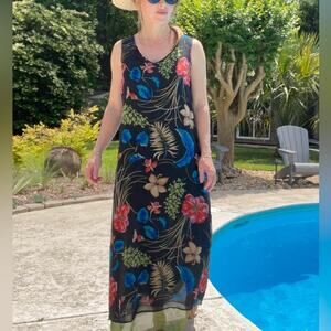 Vintage 90’s silk tropical print maxi dress